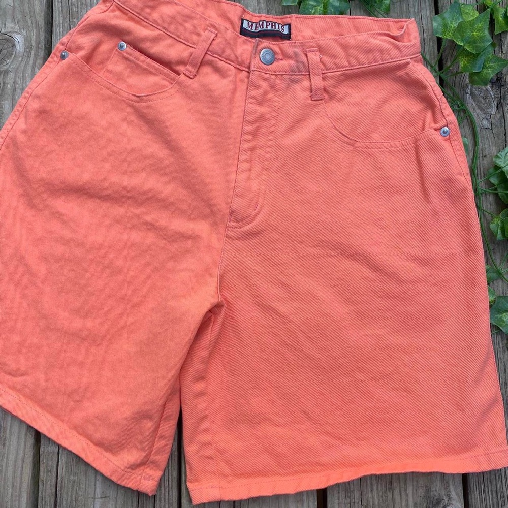 Vintage Memphis 100% Cotton Peach Denim Jean Shorts size 27”